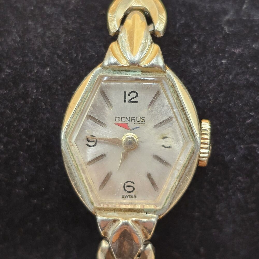 Vintage Benrus Ladies Cocktail Watch 10k RGP Bezel Speidel USA Band Runs Great